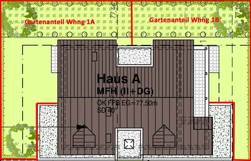 Freiflächenplan Whg 1A + 1B - 2 Zimmer Erdgeschoßwohnung in Sarstedt