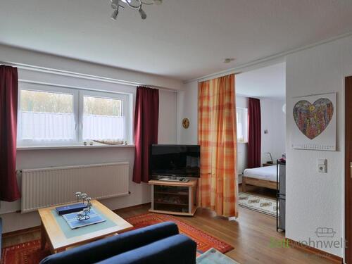 Blick zu TV und Schlafbereich - 2 Zimmer Etagenwohnung zur Miete in Göttingen