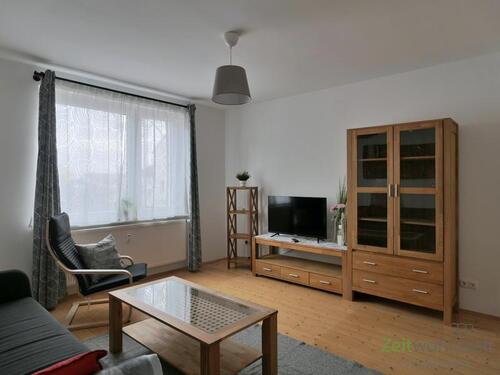 Blick ins Wohnzimmer - (EF1124_M) Kassel-Landkreis: Vellmar, neu möblierte 2-Zimmer-Wohnung mit WLAN, Waschmaschine und Balkon