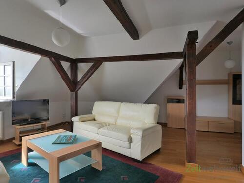 TV und rechter Wohnzimmerbereich - Etagenwohnung mit 98,00 m² in Radebeul zur Miete