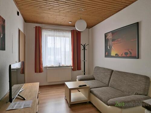 Blick in den Wohnraum - (EF1114_M) Halle: Schkopau, möbliertes 1,5-Zimmer-Apartment für Wochenendheimfahrer im OT Lochau, PKW-Stellplatz