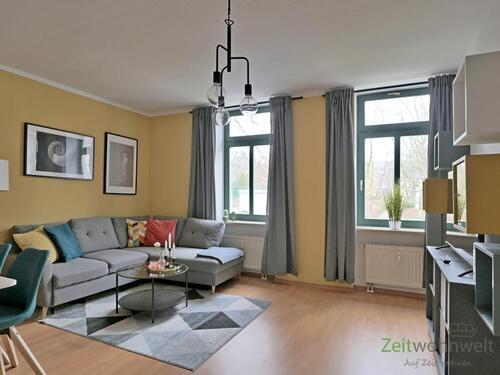 Blick ins Wohnzimmer - (EF0618_M) Chemnitz: Altendorf, möblierte 2-Zimmer-Wohnung in ruhiger Nebenstraße, WLAN und Waschmaschine vorhanden