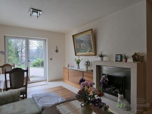 Kamin im Wohnzimmer - (EF1131_M) Dresden: BühlauWeißer Hirsch, möbliertes Apartment mit Terrasse im Souterrain, Reinigung inklusive