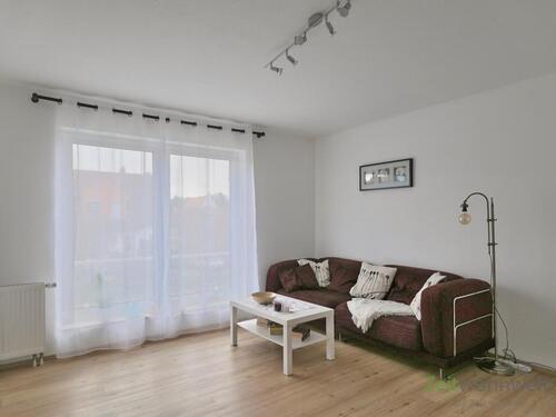 Sofa im Wohnzimmer - (EF1237_M) Dresden: Langebrück, preiswertes möbliertes Apartment für Einzelperson in ruhiger Ortsrandlage