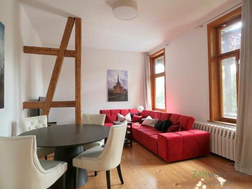 Blick ins Wohnzimmer - (EF1406_M) Weimar: Bad Berka, möblierte Wohnung über 2 Etagen in herrschaftlicher Villa am grünen Ortsrand