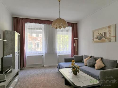 Blick ins Wohnzimmer - (EF0766_M) Erfurt: Andreasvorstadt, kleine möblierte 2-Zimmer-Wohnung, Wäschwechsel inklusive