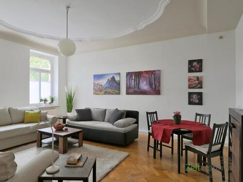 Blick ins Wohnzimmer - (EF1322_M) Gera: Untermhaus, möblierte Wohnung in einem Gründerzeithaus am Park am Biermannplatz, PKW-Stellplatz
