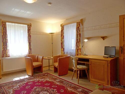 Sitzecke, Schreibtisch und TV - 1 Zimmer Etagenwohnung zur Miete in Dresden