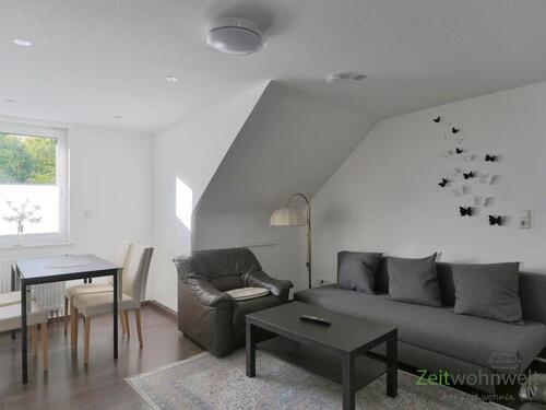 Esstisch und Sofa - (EF1328_M) Kassel-Stadt: Niederzwehren, neu möblierte preiswerte 2-Zimmer-Wohnung mit Garten-Sitzecke