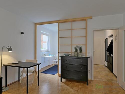 Blick zu Küche und Flur - Etagenwohnung mit 31,00 m&sup2; in Kassel zur Miete