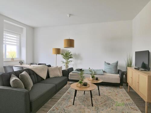 Blick ins Wohnzimmer - (EF1333_M) Magdeburg: Irxleben, möbliertes Luxusapartment im 2.Obergeschoss, mit Aufzug, Balkon und PKW-Stellplatz