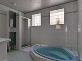 tiefe Eckbadewanne und Dusche - 