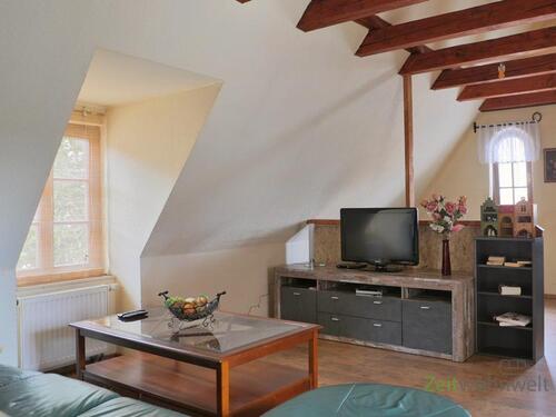 TV in der Sitzecke - 1 Zimmer Etagenwohnung zur Miete in Radebeul