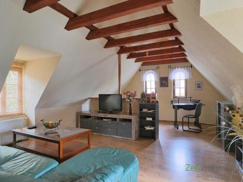 Blick in den großen Wohnraum - (EF1297_M) Dresden: Radebeul, preiswertes möbliertes Apartment in der Innenstadt von Radebeul