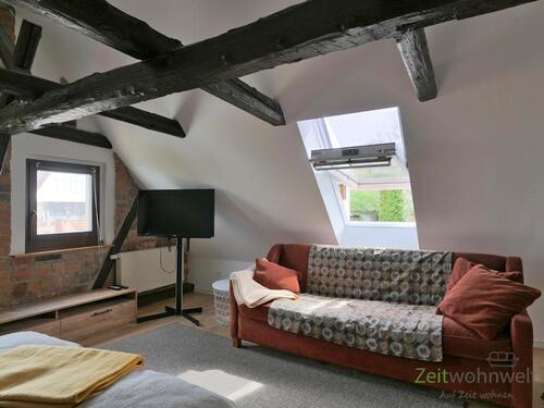 TV und Couch im großen Schlafzimmer - 