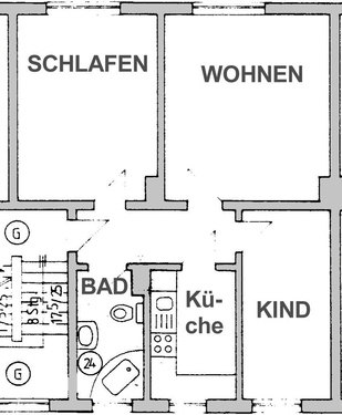 Wohnungsgrunriss - 3 Zimmer 3- Zimmerwohnung zur Miete in Gotha