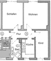 Wohnungsgrundriss - 3 Zimmer 3- Zimmerwohnung zur Miete in Gotha