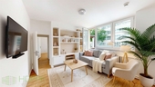 Wohnzimmer Perspektive 1 - (Einrichtungsbeispiel KI generiert) - Moderne Wohnung mit außergewöhnlicher Sonnenterrasse in Gesundbrunnen (KEINE Käuferprovision)