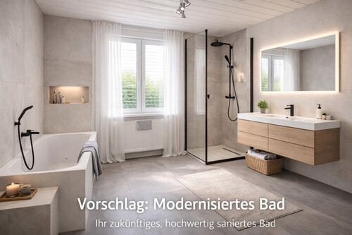 Modernisiertes Badezimmer mit eleganten Akzenten - Doppelhaushälfte mit 196,70 m&sup2; in Suhl / Heinrichs zum Kaufen