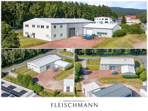 Blick von außen - Moderne Gewerbeimmobilie mit klimatisierter Halle und Einliegerwohnung