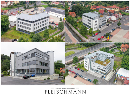 Außenansichten und Blick von oben - Büro in Suhl – 116 m², möbliert möglich, Glasfaser, TG-Stellplätze!