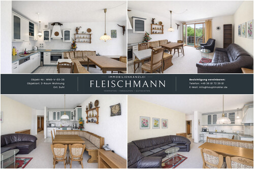 Wohnzimmer + Küche - Wohnkomfort mit Balkon, Einbauküche und solider Ausstattung in gepflegtem Wohnumfeld