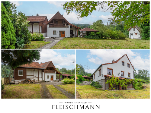 Vorderansicht Wohnhaus - Landhausidylle – Großes Grundstück, eigener Teich & Ausbaupotenzial