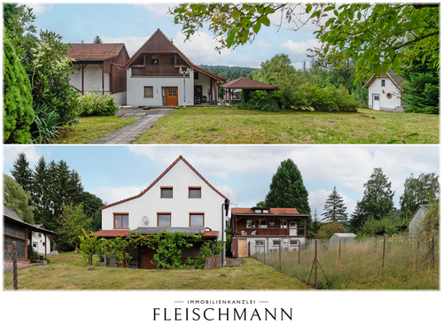 Vorder und Rückansicht Wohnhaus - 5 Zimmer Bauernhaus, Landhaus zum Kaufen in Suhl