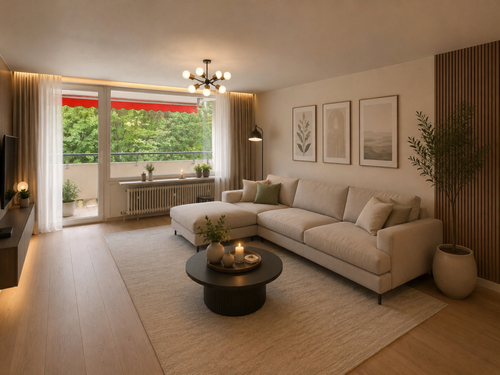Wohnzimmer KI-Bild - 'Komfortable 4,5-Zimmer-Obergeschoßwohnung in naturnaher Lage von Stuttgart-Hoffeld'