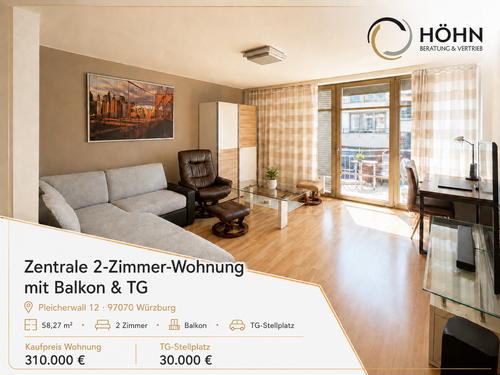 Foto - Wohnung zum Kaufen in Würzburg 310.000,00 € 58.27 m²