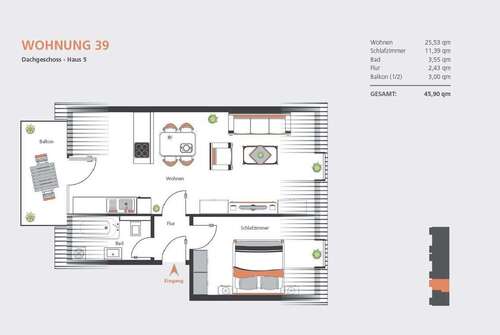 Foto - Wohnung zum Mieten in Dillingen 530,00 € 46 m²