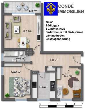 Foto - Wohnung zum Mieten in Wuppertal-Oberbarmen 549,00 € 70 m²