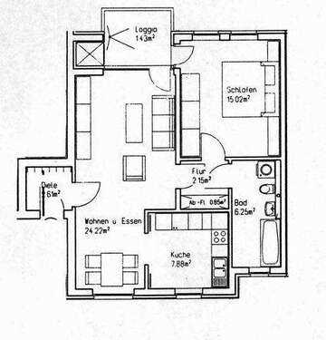 Foto - Wohnung zum Mieten in Düsseldorf 399,71 € 60.41 m²