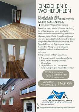 Foto - Wohnung zum Mieten in Duisburg 325,00 € 46.21 m²