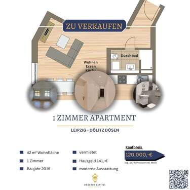 Foto - Wohnung zum Kaufen in Leipzig Dölitz-Dösen 120.000,00 € 42.03 m²