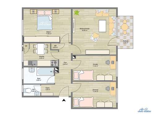 Foto - Wohnung zum Kaufen in Frankfurt am Main 349.000,00 € 89 m²