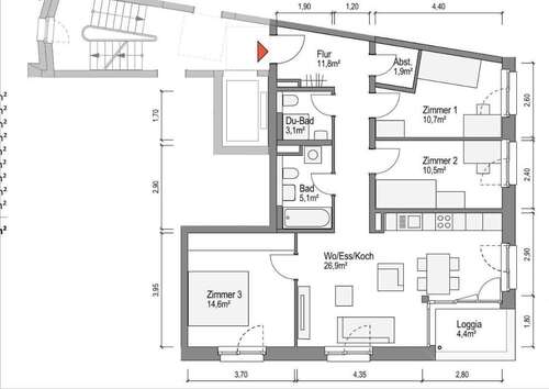 Foto - Wohnung zum Mieten in Bamberg 1.125,00 € 86.8 m²
