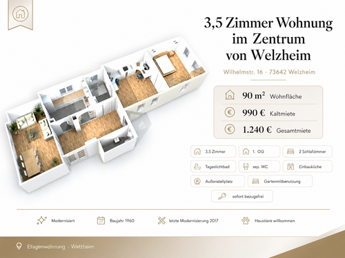 Foto - Wohnung zum Mieten in Welzheim 990,00 € 90 m²
