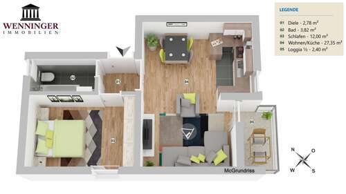 Foto - Wohnung zum Kaufen in Ottobrunn 298.000,00 € 48 m²