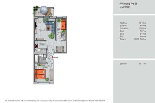 Foto - Wohnung zum Mieten in Chemnitz 370,00 € 56.77 m²