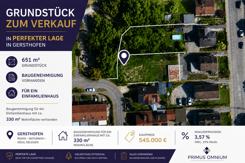 Foto - Grundstück zu verkaufen in Gersthofen 545.000,00 € 651 m²