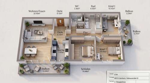 Foto - Wohnung zum Kaufen in Viernheim 339.000,00 € 117 m²