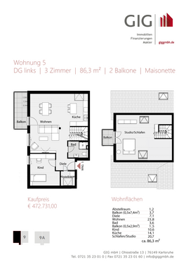 Foto - Wohnung zum Kaufen in Karlsruhe 472.731,00 € 86.3 m²