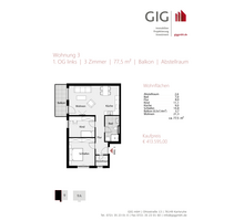 Wohnung zum Kaufen in Karlsruhe 413.595,00 € 77.5 m²