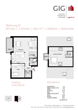 Foto - Wohnung zum Kaufen in Karlsruhe 462.903,00 € 84.4 m²