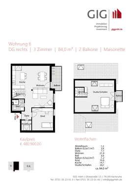 Foto - Wohnung zum Kaufen in Karlsruhe 480.900,00 € 84 m²