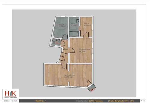 Foto - Wohnung zum Mieten in Hamburg 1.395,00 € 63.41 m²