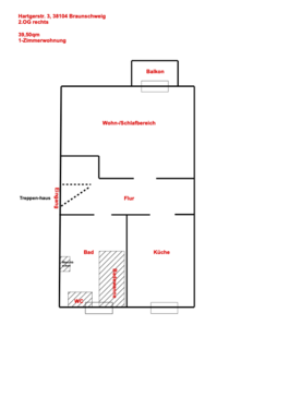 Foto - Wohnung zum Mieten in Braunschweig 523,40 € 39.5 m²