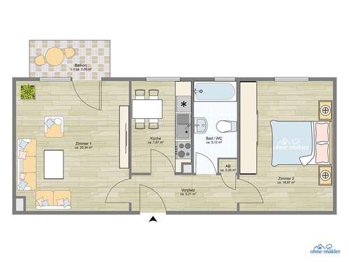 Foto - Wohnung zum Mieten in Augsburg 900,00 € 57 m²