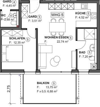 Foto - Wohnung zum Kaufen in Bubsheim 243.500,00 € 57.2 m²
